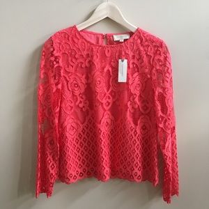 Anthropologie- coral “Patrie Mixed Lace” top, sz S